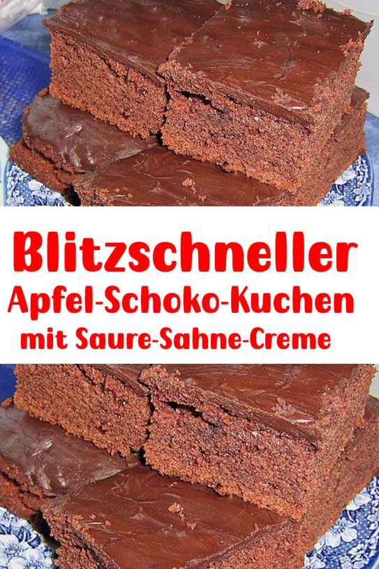 Blitzschneller Apfel-Schoko-Kuchen mit Saure-Sahne-Creme - Mamas Kuche