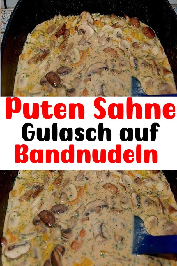 Puten Sahne Gulasch auf Bandnudeln - Mamas Kuche